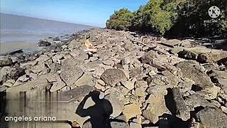 Milf With Big Tits Fucks Voyeur On River Bank