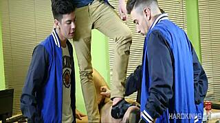 Twink in Bareback Gangbang Orgy with Spitting Action