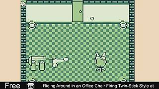 Riding around in office chair firing twin-stick style at erotic comedy twins