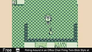 Riding around in office chair firing twin-stick style at erotic comedy twins