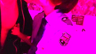 amateur couple licks and fucks in bed with costumes