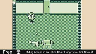 Riding around in office chair firing twin-stick style at erotic comedy twins