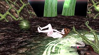 Cute Girl Laying on Floor Rubbing and Fingering Pussy in 3D Cartoon