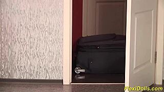 Blonde Flexible Doll Bent Over And Stretched With Dildo