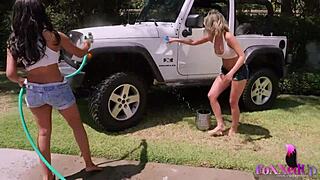 Hot Babes Jenna Foxx and Shy Love Finger and Rub Their Pussies to Orgasm in Jeep