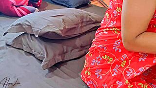 Oh, watch this cheating wife fuck her lover in the bedroom when husband's away!