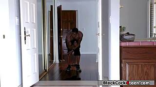 blonde gets hairless blowjob and fucked by big black cock in shower!