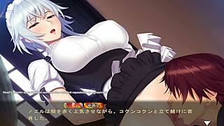 maid san sucks big tits and swallows cum