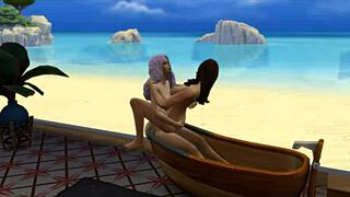 Seraphina potkává souseda v Sims 4 na pláži