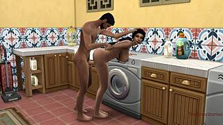 stepson bangs stepmom stuck in washing machine hard!