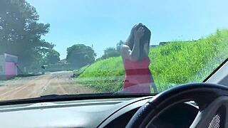 Amateur with big tits performs anal and blowjob in public for travel