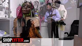 Beautiful shoplifter caught by corrupt officer, but enjoys rough office cavity search.