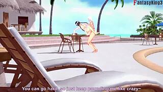 yor forger in bikini at pool in 3d fantasy