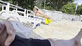 She Caught Me Jerking Off And Helped Me Cum By Public Pool