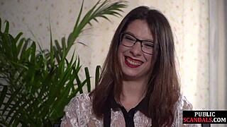 Busty Slut Submits Publicly in Heels. Voyeurs Crowd Around.