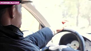 Woman obsessed with boy's big black cock gets rough sex outdoors.