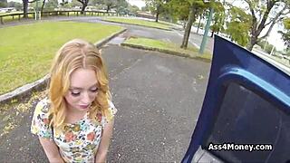 perky blonde amateur blows for cash in public pov
