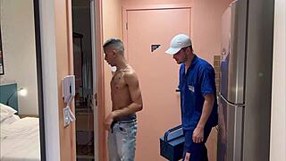 Brazilian technician receives blowjob from young man