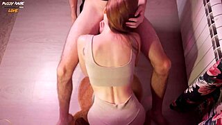 quickie with petite classmate in stockings ends in cum