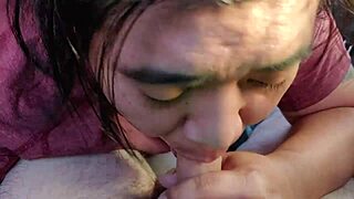 Sucking best friend's cock in public, swallowing cum.