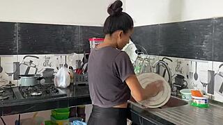 Latina woman enjoys interracial encounter with black man.