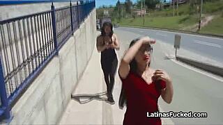 a latina amateur with glasses gets drilled in an oily casting interview