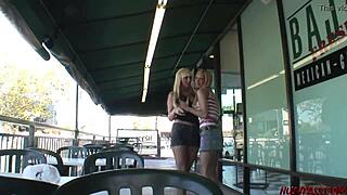 Blonde lesbian picks up bigtits babe for passionate sex