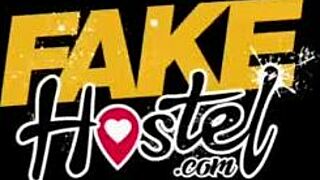 Fake Hostel busty brunette backpacker dives into lustful action