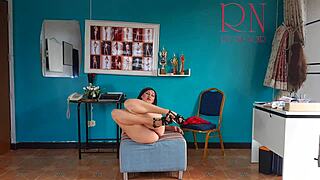 Naughty Secretary Undresses In Office, Revealing Red Corset And Panties