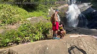 me and buddy took hot black girl to waterfall for sex