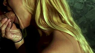 Sexy blonde sarah swallows a big cock in a glory hole