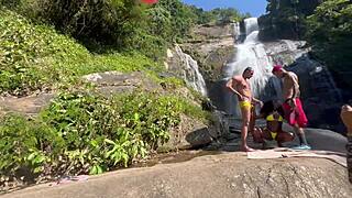 me and buddy took hot black girl to waterfall for sex