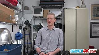 blonde gay guy sucks director's big chocolate bar at office