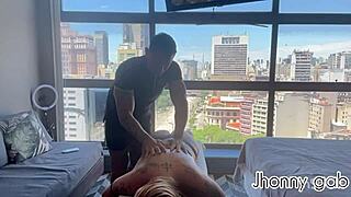 giving a hot massage to blonde luxx with big tits