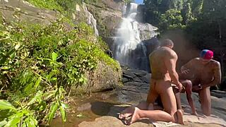 me and buddy took hot black girl to waterfall for sex