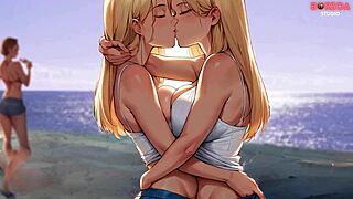 Futa shemale suce sa demi-sœur sur une plage publique bondée en hentai 3D.