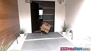 Tiny Asian teen sucks huge cock and gets cumshot