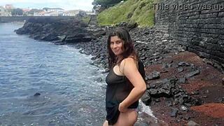 Stepmom seduces me on a public beach.