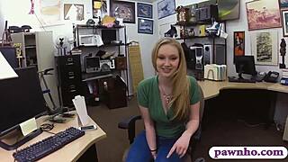 lovely blonde gets railed by pervert pawn guy, spied with hidden cam, sucking monster cock