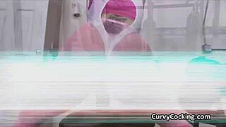 eighties style pussy pounding workout at the gym with big tits