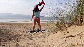 CAUGHT! Curvy Milf Changing and Working Out on Beach!