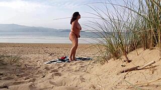 CAUGHT! Curvy Milf Changing and Working Out on Beach!