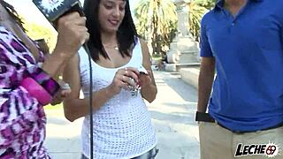 Brunette Licks Big Cock In Outdoor Setting