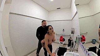 Girl cosplays jade, having anal sex in bathroom on halloween