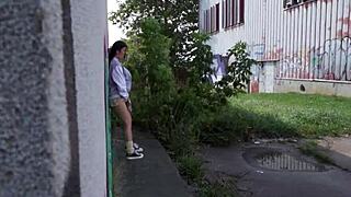 She's masturbating in public and needs a big cock