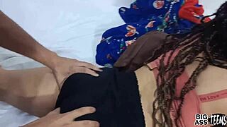 narrative of teen milf brunette creampie with amateurs in bed. big ass cumshot sex while husband calls on phone.