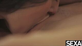 Petite lesbian beauties kiss and finger pussies while licking to orgasms.