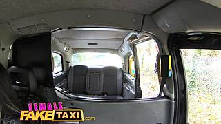 Fake taxi driver scores with hot brunette!