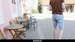 Twink Tom rims muscular waiter Dann before barebacking