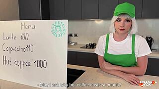 Blonde Barista In Shorts Offers Rough Fuck Hot Holes Instead Of Coffee Pov